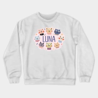 Luna name with cartoon cats Crewneck Sweatshirt